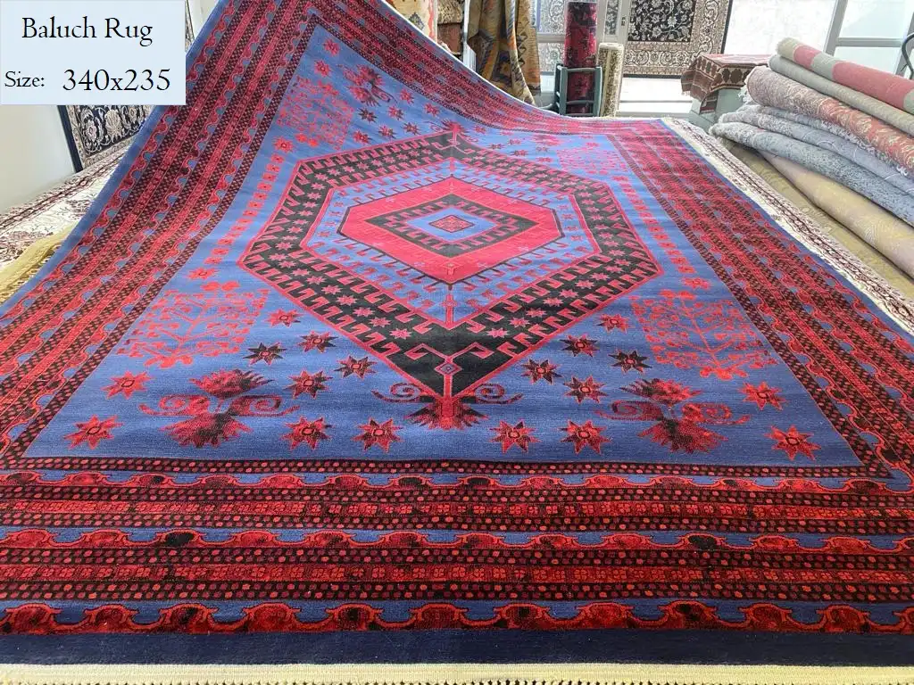 Baluch Rug, Size: 340x235, Fine Knotted, Wool on Cotton, with certificate of authenticity and exchange warranty. Imported directly from Iran.