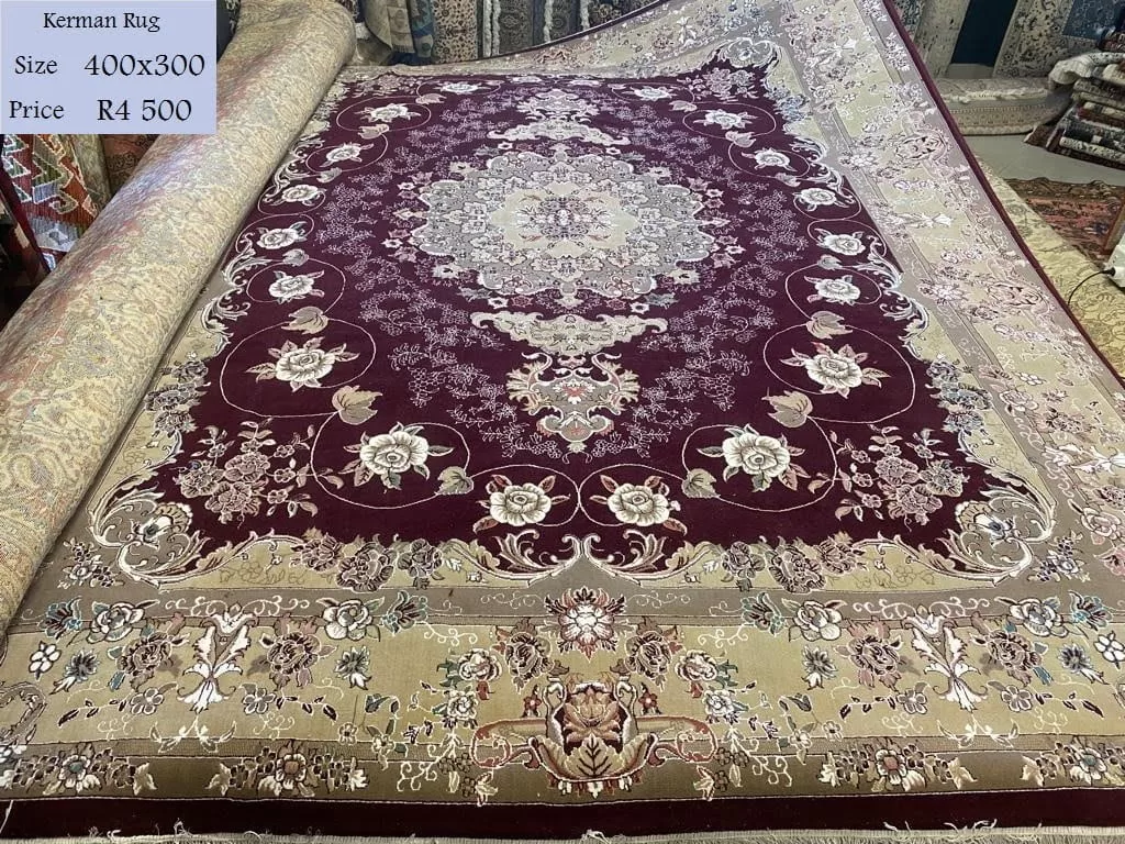 Kerman Rug 400x300, Royal design, wool on cotton, It comes with a certificate of authenticity and an exchange warranty. Imported directly from Iran.