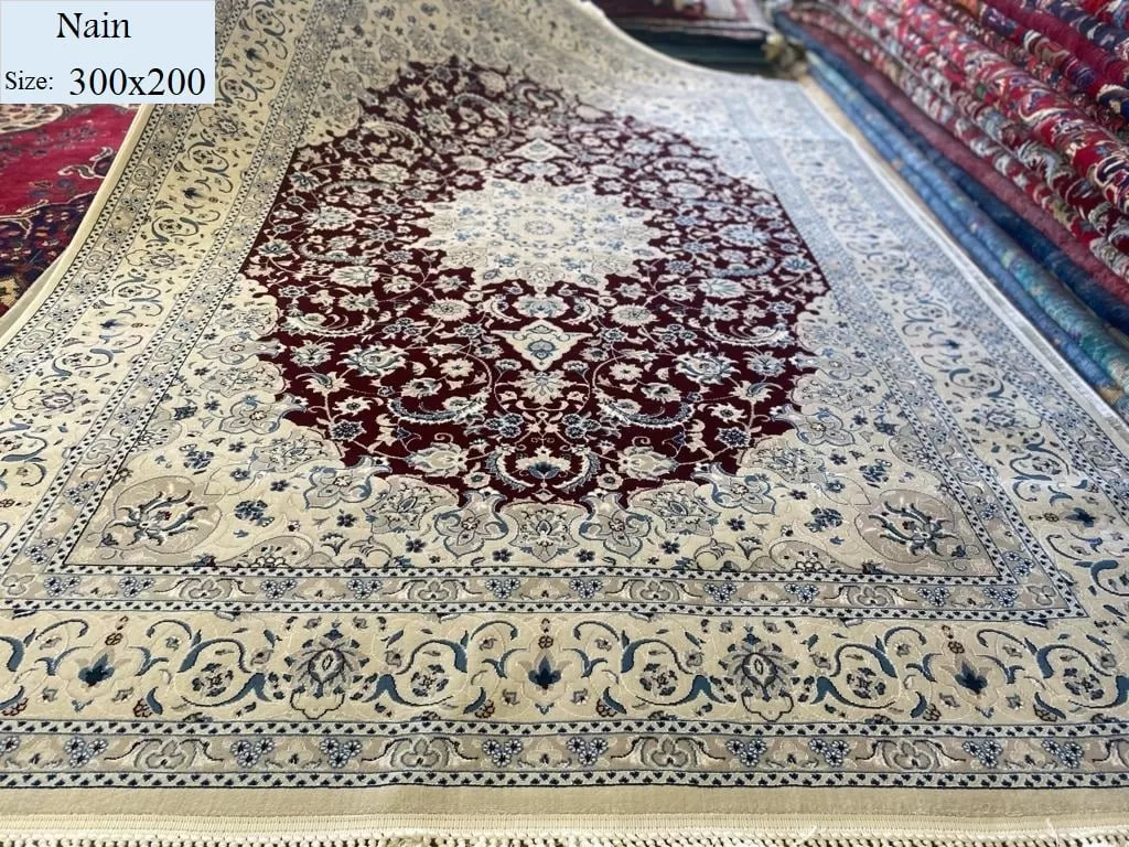 Nain Rug Red, Size:300×200, Wool and Cotton, with certificate of authenticity and exchange warranty. Imported directly from Iran.