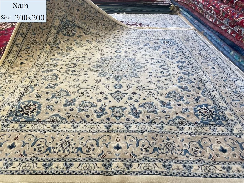 Nain Square 200x200, light color, Wool and Cotton, With certificate of authenticity and exchange warranty. Imported directly from Iran.