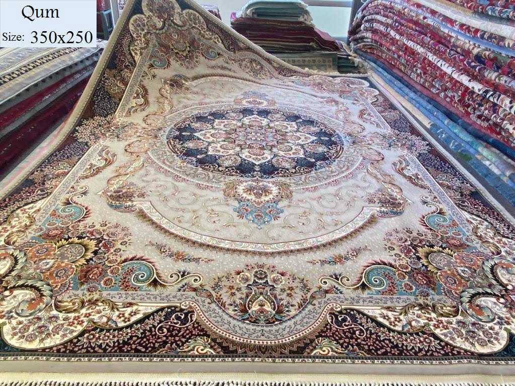 Superior Qum, Very fine knotted, Size: 350x250, With certificate of authenticity and exchange warranty. Imported directly from Iran.