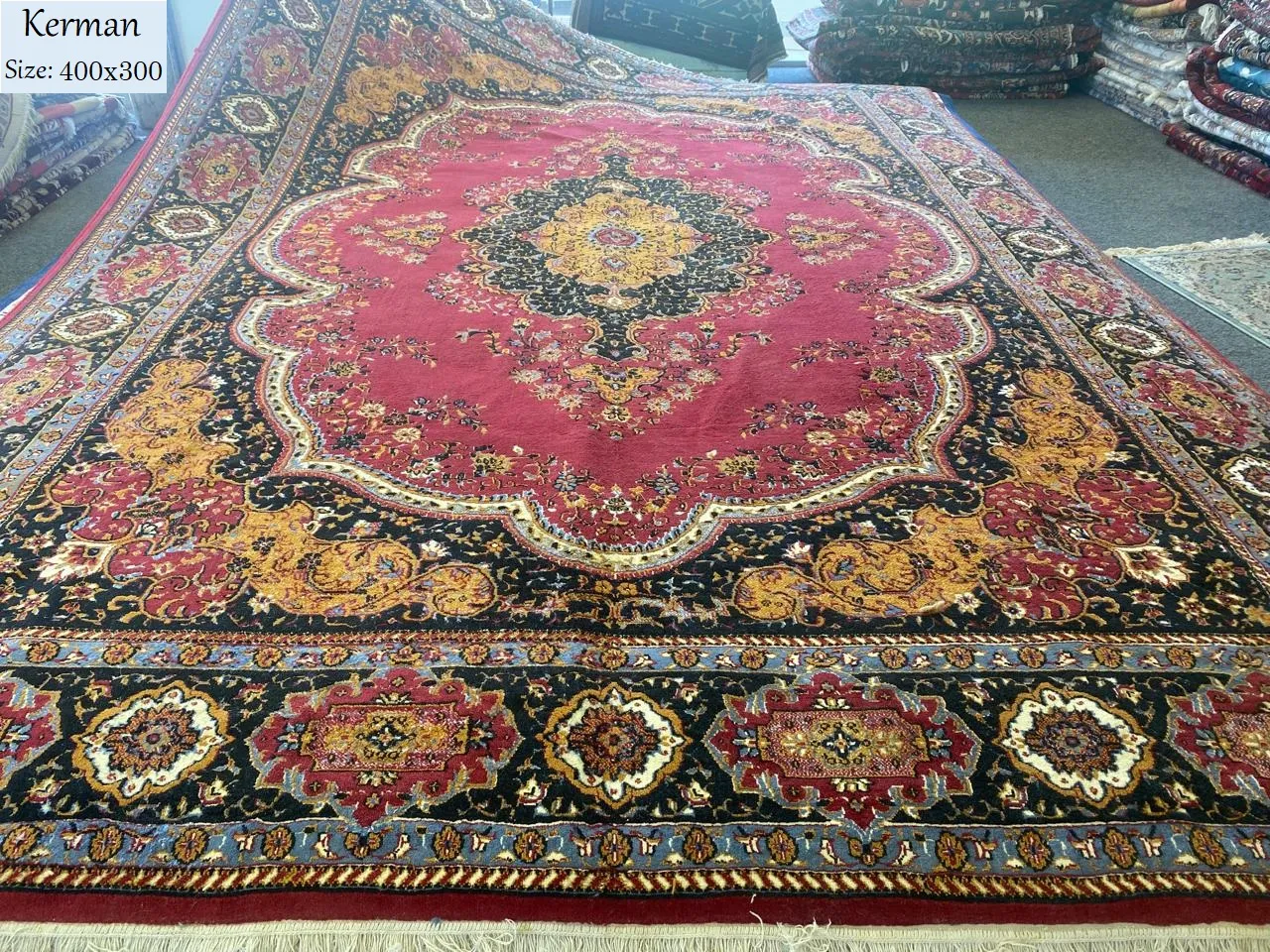 Kerman Rug, Size: 400x300 cm, wool on cotton, second hand.