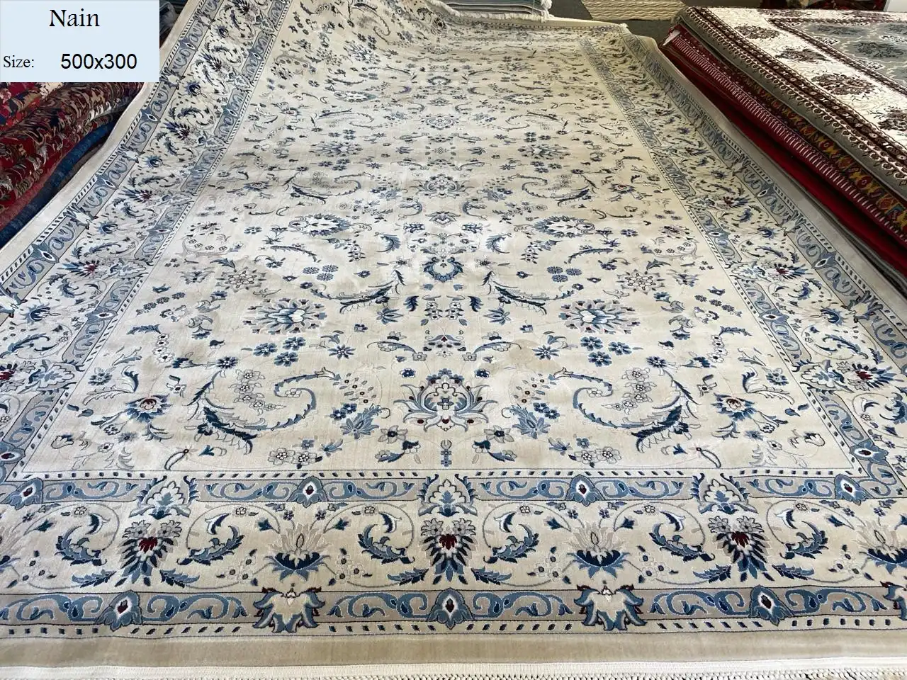 Royal Nain Rug, Size:500x300, light color, Wool and Cotton, With certificate of authenticity and exchange warranty. Imported directly from Iran.