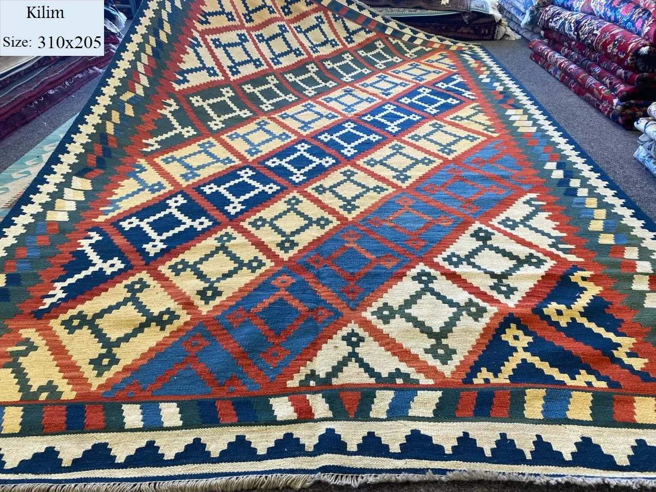 Afghan Kilim, Size: 310x205, Natural wool and dye, Hand woven, With certificate of authenticity and exchange warranty.