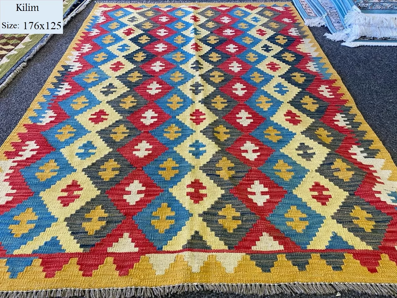 Kilim Afghan, Size:176x125, Natural wool and dye, Hand woven, With certificate of authenticity and exchange warranty. 