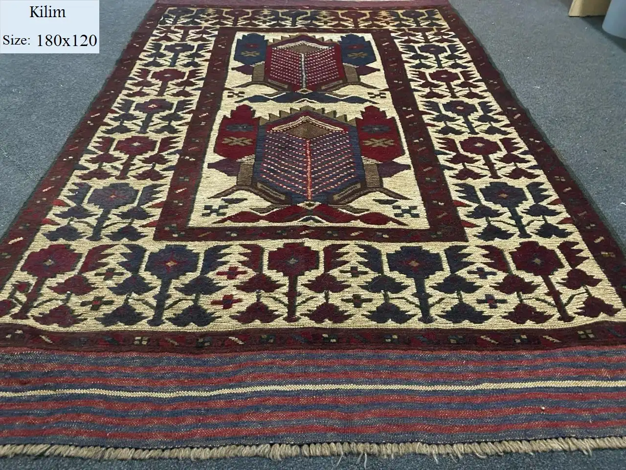 Kilim Barjaste 180x120, Hand woven, Natural wool and dye, With certificate of authenticity and exchange warranty. Imported directly from Iran.