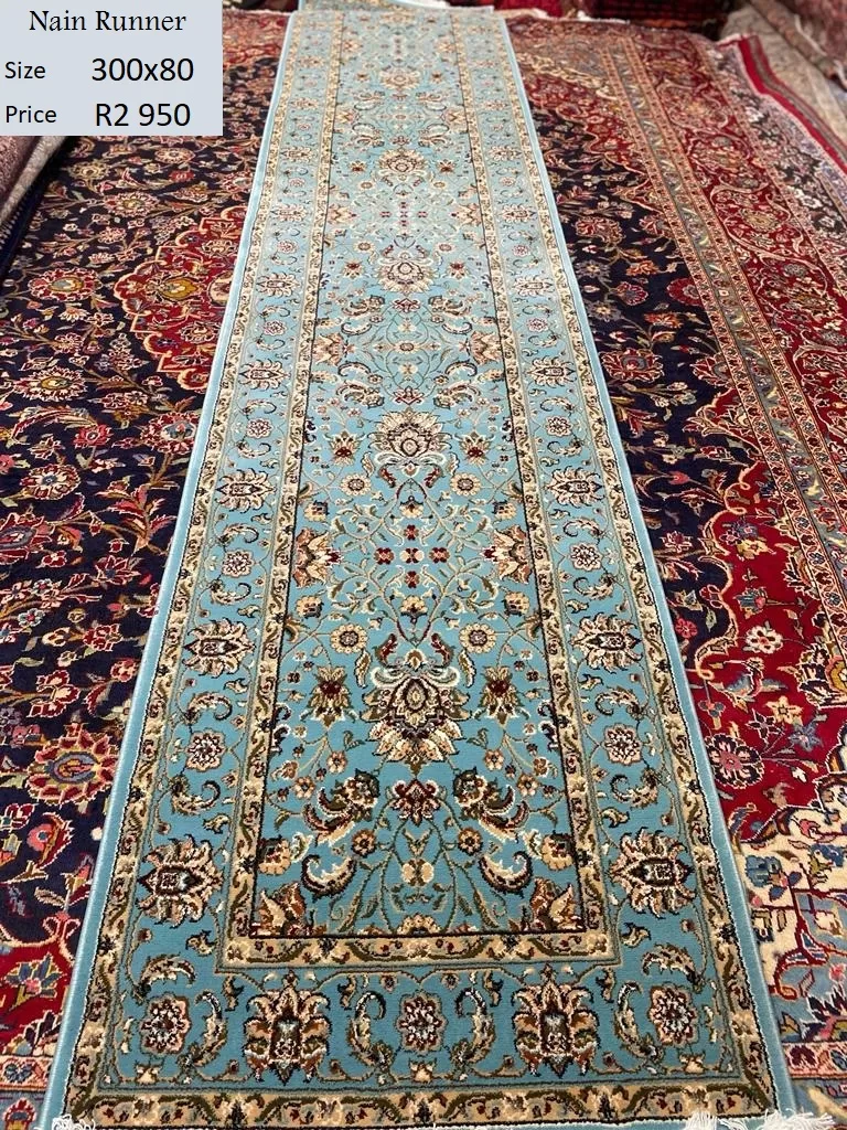 Nain Runner Blue, Size: 300×80, Wool on cotton. With certificate of authenticity and exchange warranty. Imported directly from Iran.