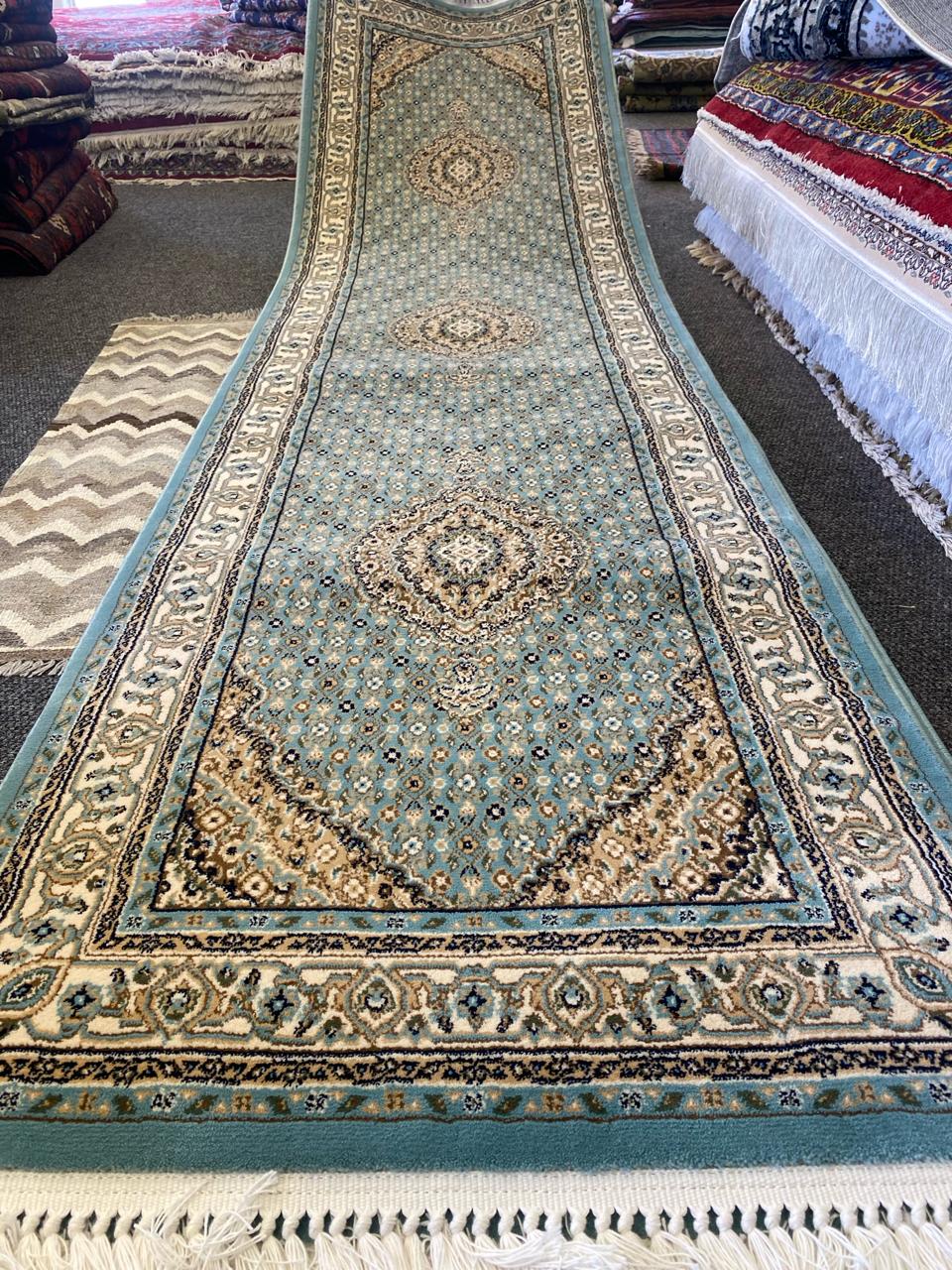 Tabriz Hallway Runner, Size: 300x80, Blue, Wool on cotton, Certificate of authenticity and exchange warranty. Imported directly from Iran.