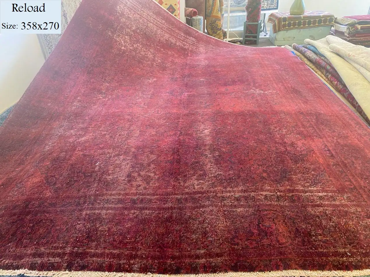 Reload rug maroon color, Size: 358x270, Handmade, pure wool & vegetable dye, with certificate of authenticity and exchange warranty. Imported directly from Iran.