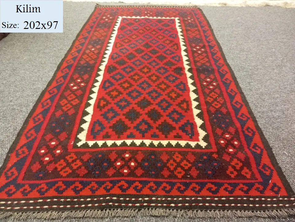 Afghan Kilim Ghalmiri, Size: 202x97 cm, handwoven with natural wool and vegetable dye.