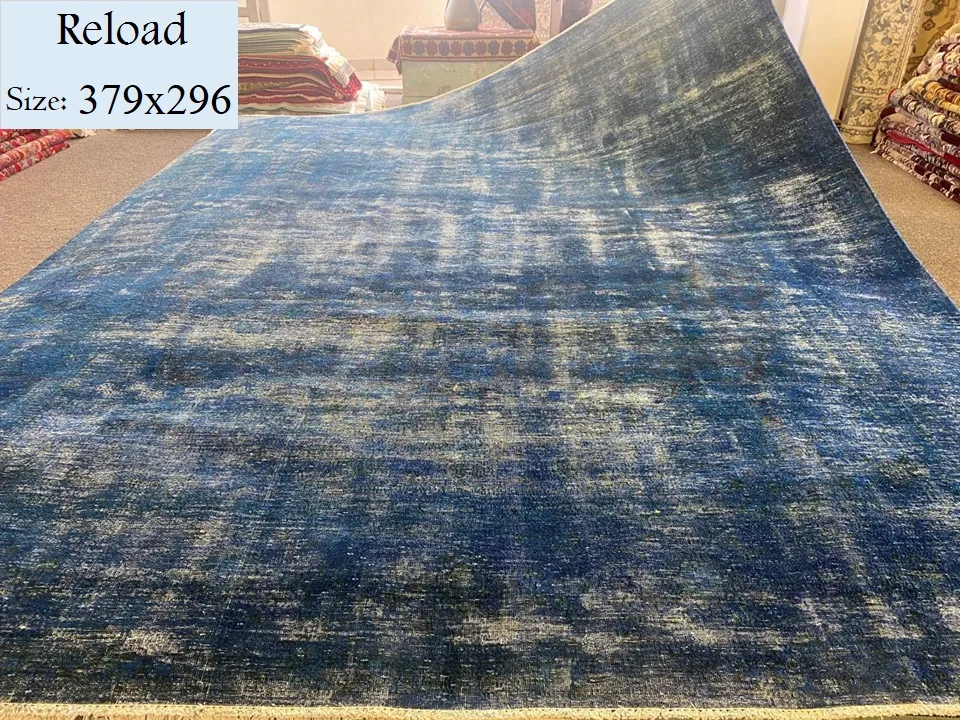 Blue Reload carpet, 379x296 cm, Hand Knotted, Faded genuine vintage Persian Rug, With certificate of authenticity and exchange warranty. Imported directly from Iran.