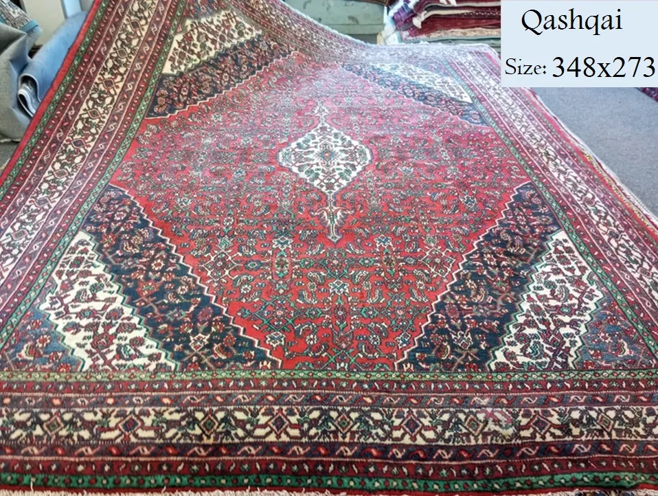 Qashqai Rug, Size: 348x273 cm, Handmade, Natural wool, vegetable dye, Certificate of Authenticity & Exchange Warranty. Imported from Iran. To see the video of Rug:  Click Here