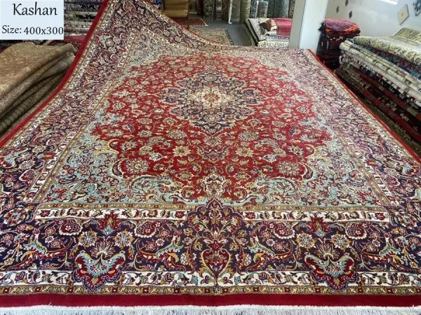 Handtufted Kashan carpet, size: 400x300 cm, second hand, wool on cotton, with certificate of authenticity and exchange warranty. Imported directly from Iran.